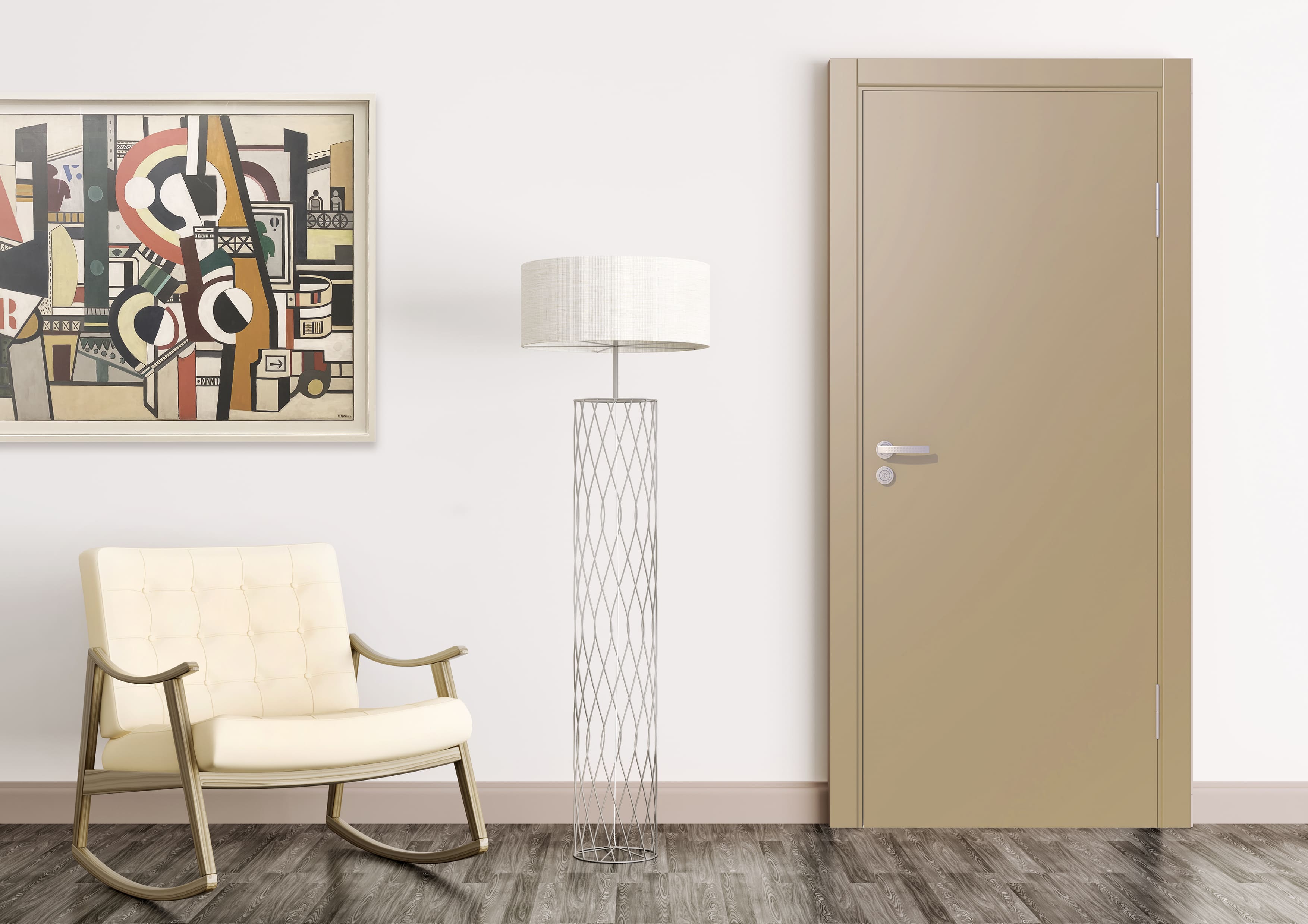 Межкомнатная дверь с покрытием эмаль бежевого цвета Farb-1